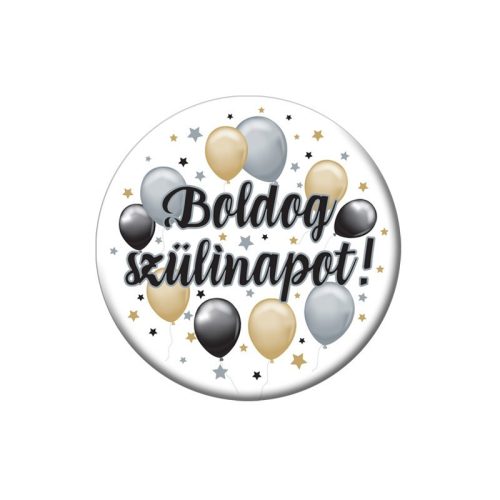 Boldog Szülinapot! Elegáns Léggömbös Parti Kitűző - 5,5 cm