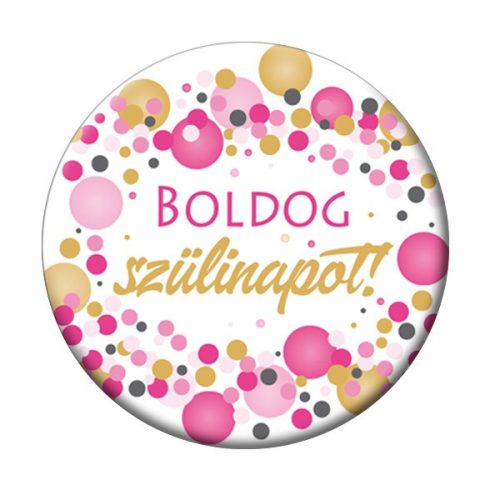 Boldog Szülinapot! Rózsaszín pasztell Konfetti Kitűző - 5,5 cm