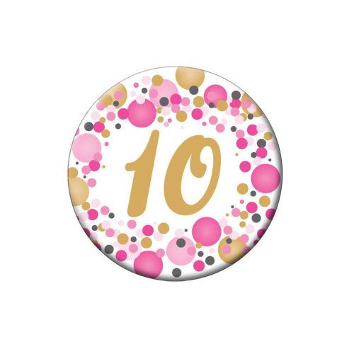 10-es Rózsaszín pasztell Konfettis Szülinapi Számos Parti Kitűző - 5,5 cm