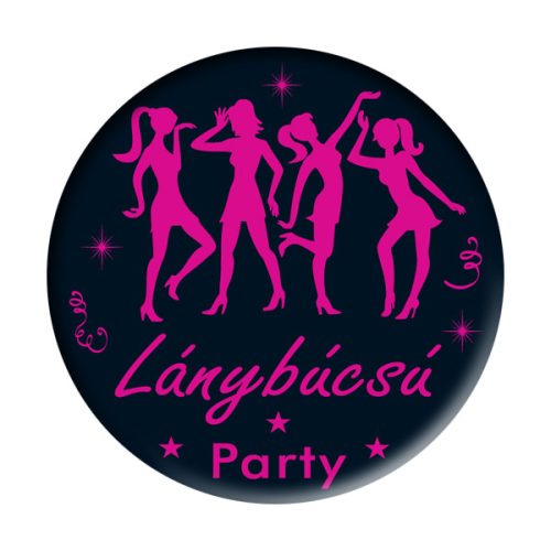 Fekete-Rózsaszín Lánybúcsú Party Kitűző - 5,5 cm