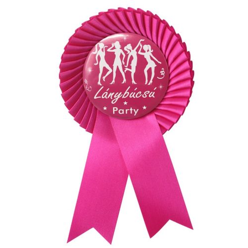 Ciklámen Szalagos Rózsaszín-Fehér Lánybúcsú Party Kitűző