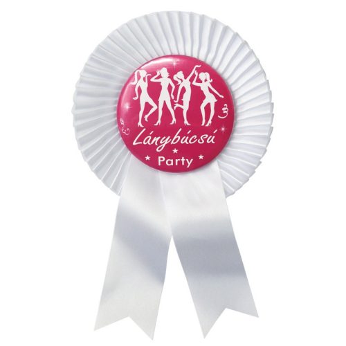 Fehér Szalagos Rózsaszín-Fehér Lánybúcsú Party Kitűző