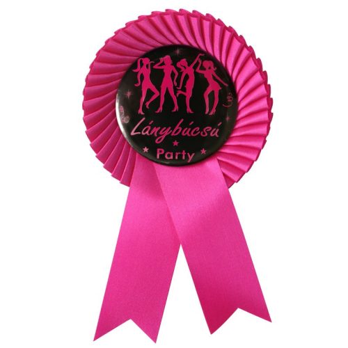 Ciklámen Szalagos Fekete-Rózsaszín Lánybúcsú Party Kitűző
